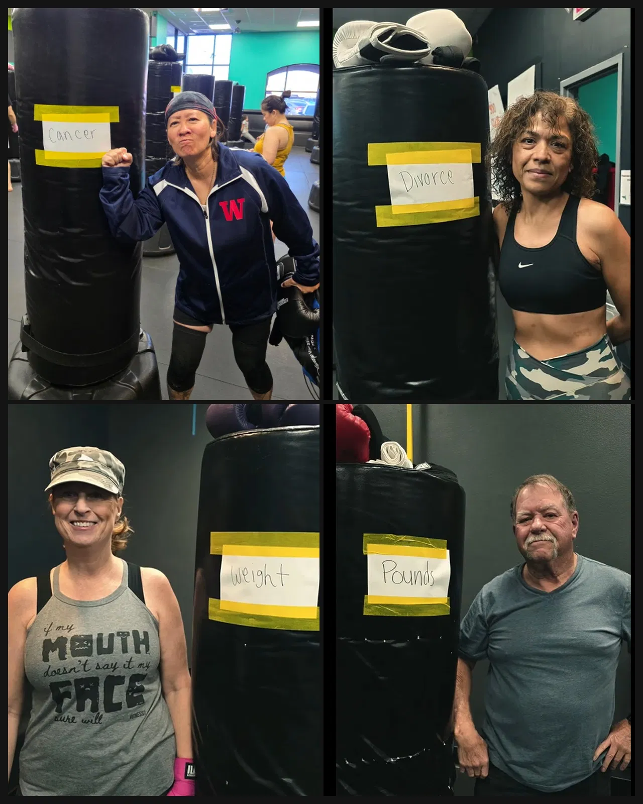 Member hitting heavy bag during kickboxing class at Thrive Las Vegas